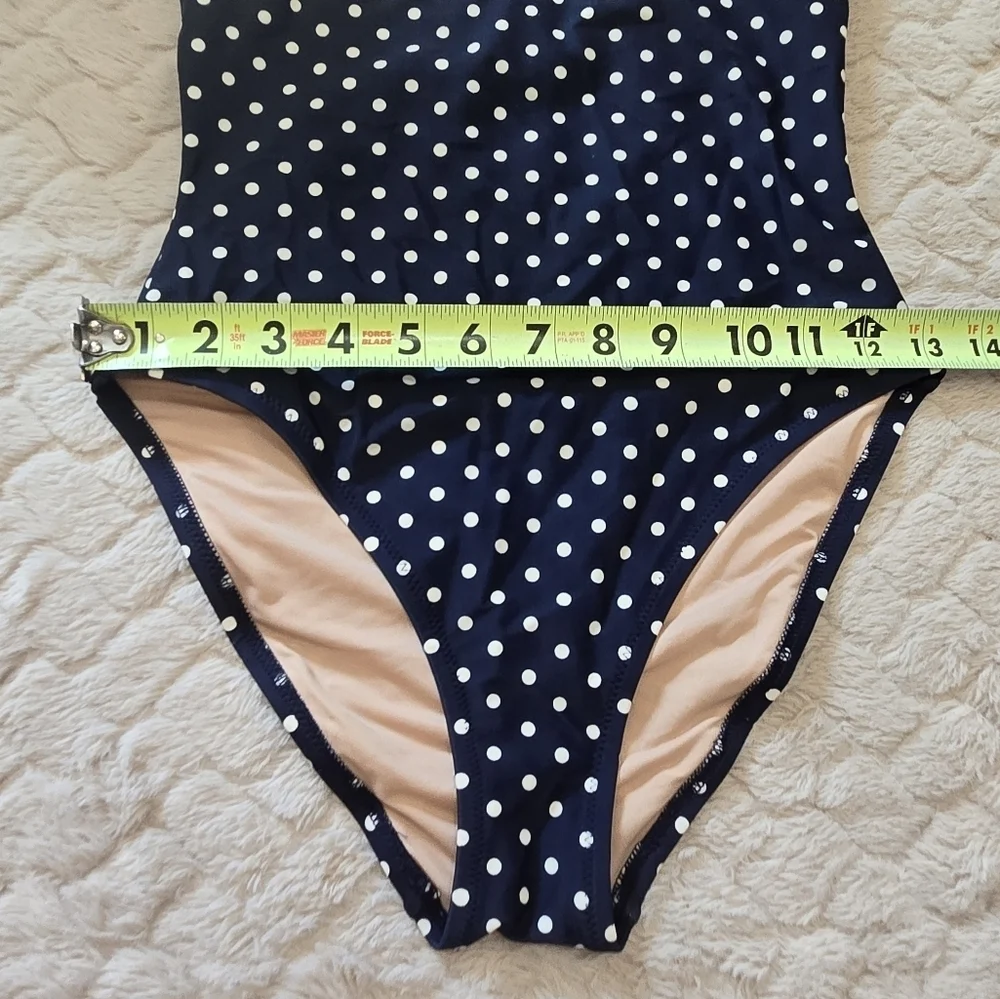 J. Crew Navy Blue Polka-Dot Scalloped Plunge V-Neck One Piece Swimsuit, XS